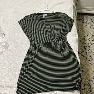 Green and White Striped T-Shirt Dress